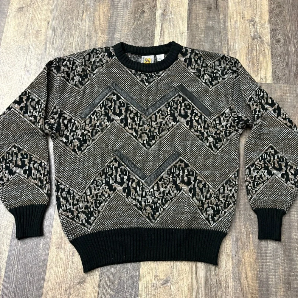 Vintage Abstract Pullover Sweater Size L Black